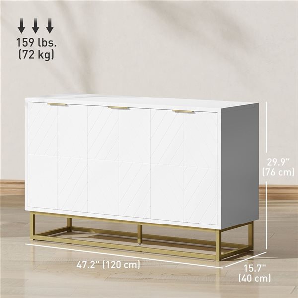 HOMCOM 47-in W White MDF Freestanding 3-Door Storage Cabinet
