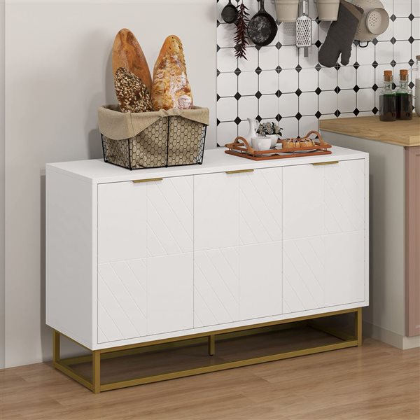 HOMCOM 47-in W White MDF Freestanding 3-Door Storage Cabinet