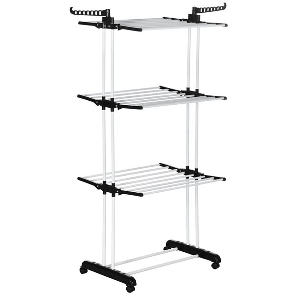 HOMCOM Stainless Steel Foldable 4-Tier Drying Rack w/ 2 Side Wings and ...