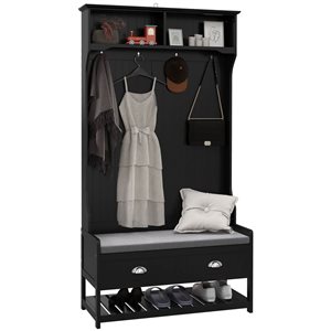 HOMCOM Black MDF Hall Tree w/ Bench and Shoe Storage and Drawers