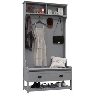 HOMCOM Grey MDF Hall Tree w/ Bench and Shoe Storage and Drawers
