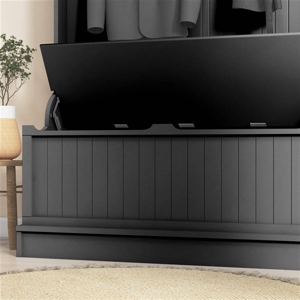 HOMCOM Black MDF 3-in-1 Entryway Hall Tree w/ Storage Bench and 5 Metal Hooks