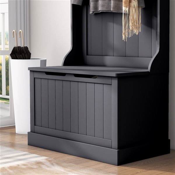 HOMCOM Black MDF Entryway Hall Tree w/ Storage Bench and 4 Metal Hooks
