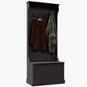 HOMCOM Black MDF Entryway Hall Tree w/ Storage Bench and 4 Metal Hooks