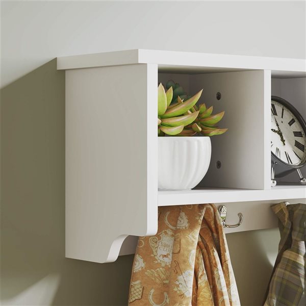 HOMCOM White MDF Wall-Mounted Coat Rack w/ 4 Comparments and 5 Hooks