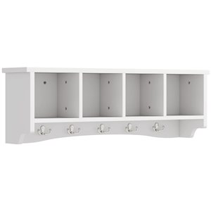 HOMCOM White MDF Wall-Mounted Coat Rack w/ 4 Comparments and 5 Hooks