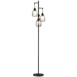 HOMCOM Black Steel Industrial 3-Light Dimmable Floor Lamp w/ Cage-Shape Shades