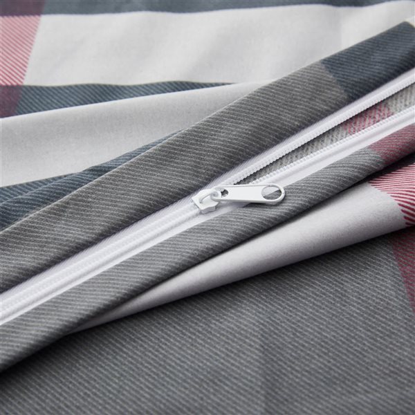 Marina Decoration 3-Piece Black and Grey Twin Plaid Print Bamboo Fitted Sheet Bedding Set