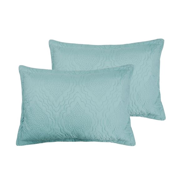 Marina Decoration 2-Piece Blue Green Embossed Solid Pinsonic King Bed Soft Quilt Set