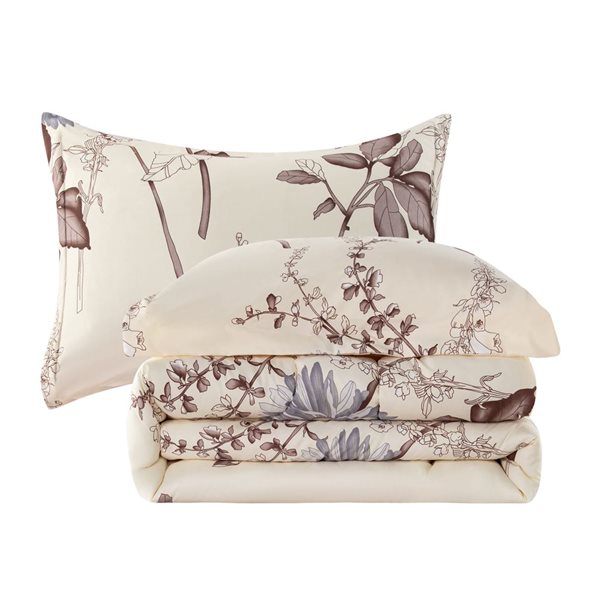 Marina Decoration 3-Piece Blue Chrysanthemum Floral Printed Queen Bed Comforter Set