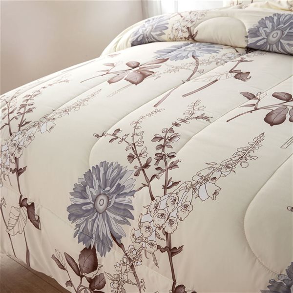 Marina Decoration 3-Piece Blue Chrysanthemum Floral Printed Queen Bed Comforter Set