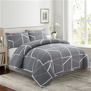 Ensemble de literie pour lit double 4 morceaux Marina Decoration blanc et gris imprimé géométrique