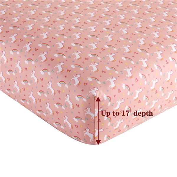 Marina Decoration 4-Piece 600-Thread Cotton/Polyester Queen Bed Sheet Set - Pink and White Unicorn Pattern