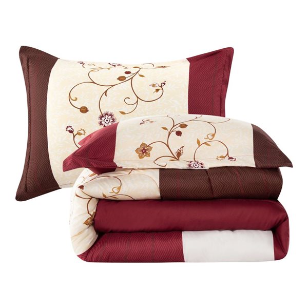 Marina Decoration 3-Piece Modern Burgundy Cosmos Floral Kind Bed Soft Comforter Set