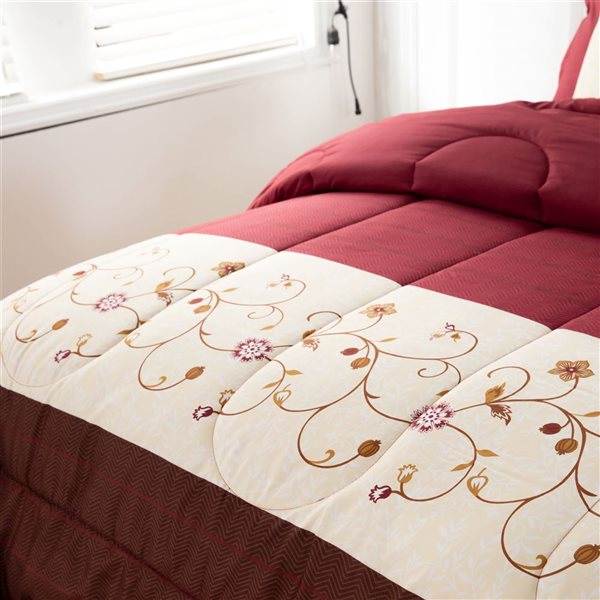 Marina Decoration 3-Piece Modern Burgundy Cosmos Floral Kind Bed Soft Comforter Set