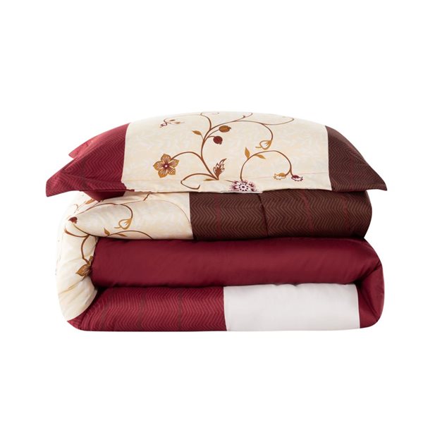 Marina Decoration 3-Piece Modern Burgundy Cosmos Floral Kind Bed Soft Comforter Set