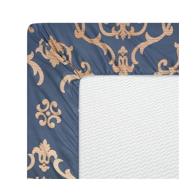 Marina Decoration 6-Piece Bamboo/Polyester King Bed Sheet Set – Navy and Gold Floral Damask Pattern