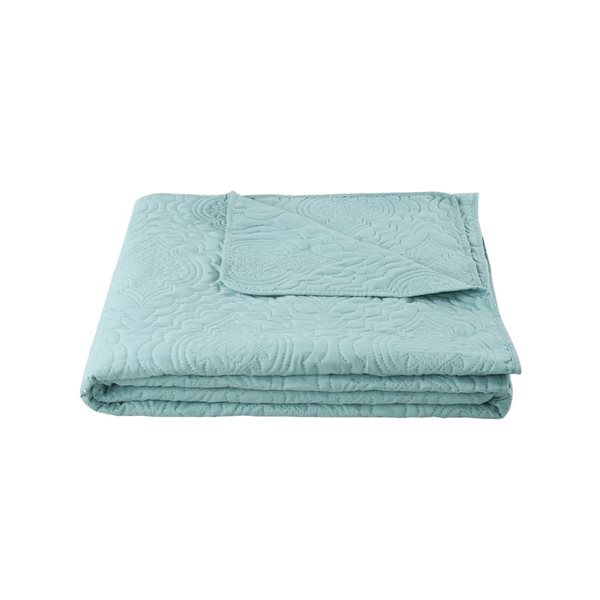 Marina Decoration 2-Piece Blue Green Embossed Solid Pinsonic Queen Bed Soft Quilt Set
