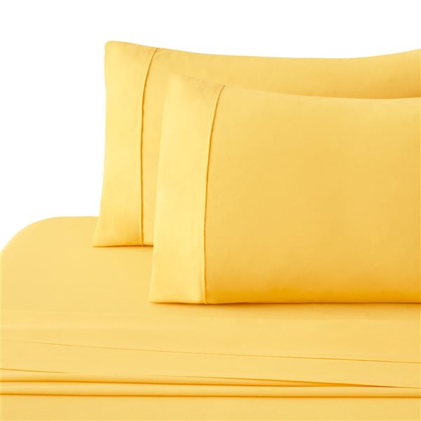 Marina Decoration 4-Piece 600-Thread Cotton/Polyester Queen Bed Sheet Set - Solid Yellow