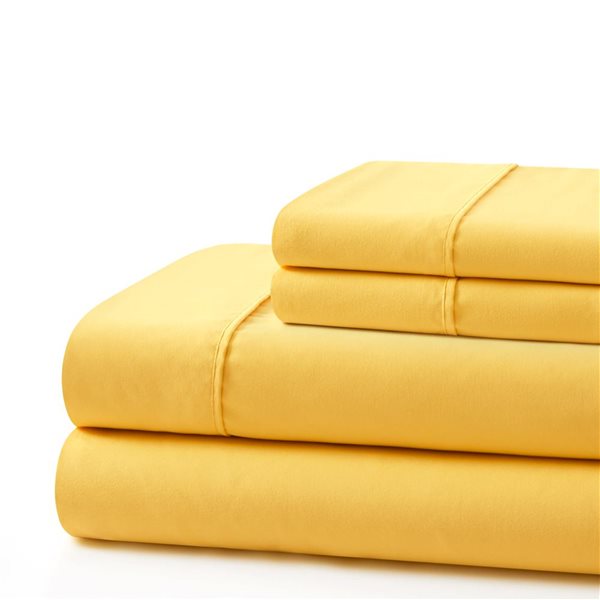 Marina Decoration 4-Piece 600-Thread Cotton/Polyester Queen Bed Sheet Set - Solid Yellow