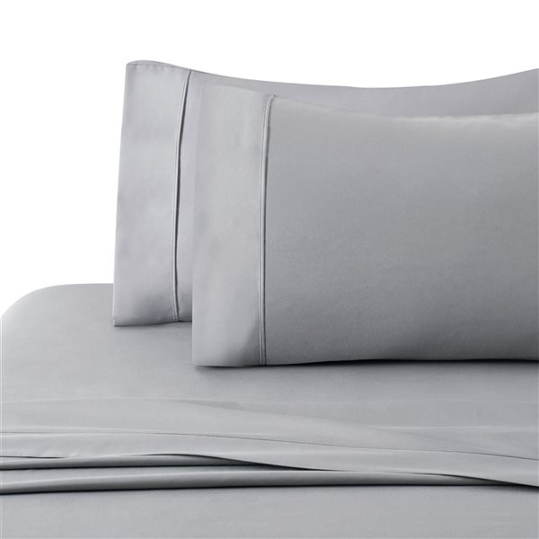 Marina Decoration 3-Piece 600-Thread Cotton/Polyester Twin XL Bed Sheet Set - Solid Silver