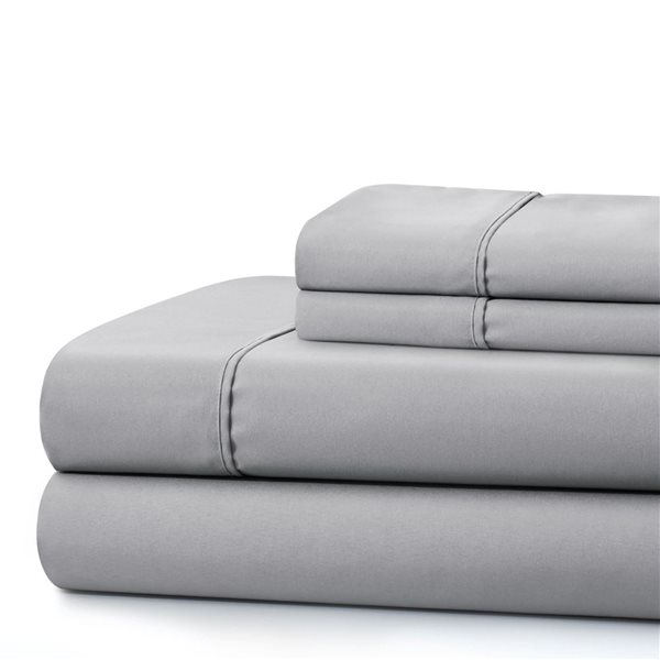 Marina Decoration 3-Piece 600-Thread Cotton/Polyester Twin XL Bed Sheet Set - Solid Silver