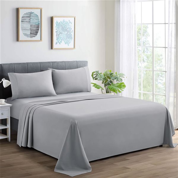 Marina Decoration 3-Piece 600-Thread Cotton/Polyester Twin XL Bed Sheet Set - Solid Silver