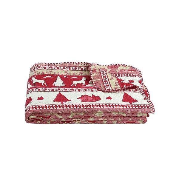 Marina Decoration Cabin Red Goat Pattern Embossed Solid Pinsonic King Bed Soft Quilt Set