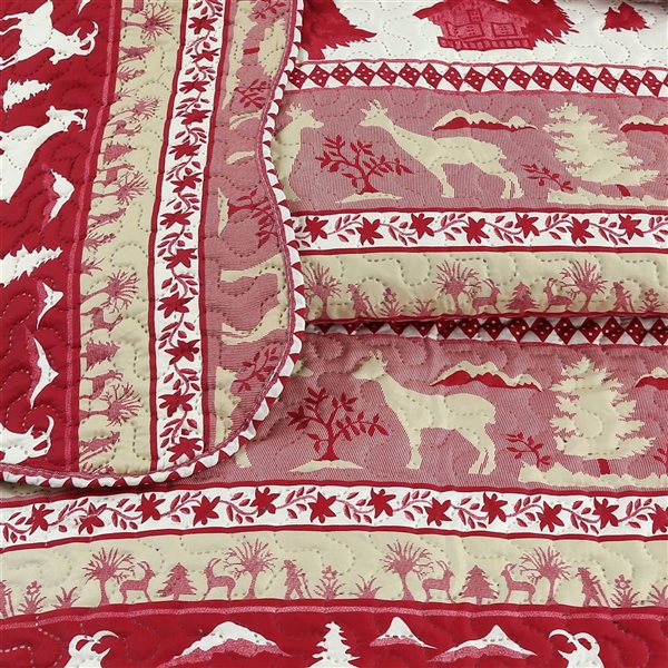Marina Decoration Cabin Red Goat Pattern Embossed Solid Pinsonic King Bed Soft Quilt Set