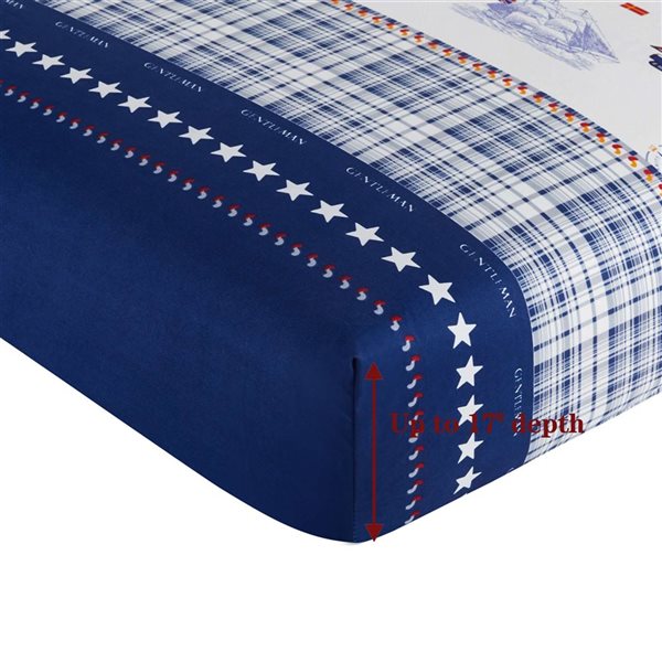 Marina Decoration 4-Piece 600-Thread Cotton/Polyester Full Bed Sheet Set - Blue and White Nautic Pattern