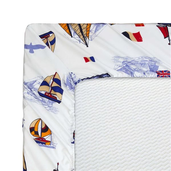 Marina Decoration 4-Piece 600-Thread Cotton/Polyester Full Bed Sheet Set - Blue and White Nautic Pattern