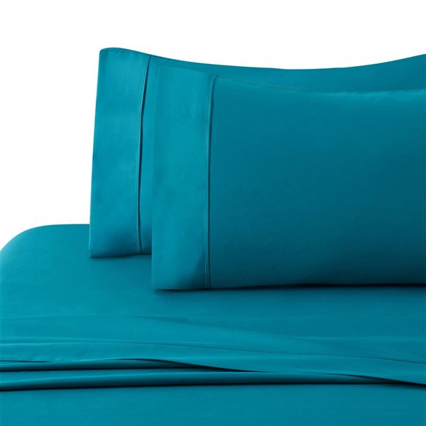 Marina Decoration 4-Piece 600-Thread Cotton/Polyester King Bed Sheet Set - Solid Teal