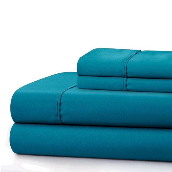 Marina Decoration 4-Piece 600-Thread Cotton/Polyester King Bed Sheet Set - Solid Teal