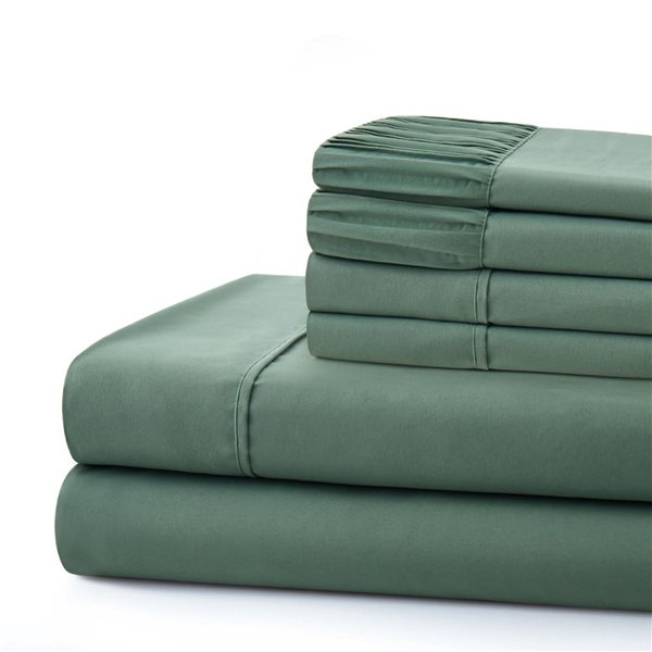 Marina Decoration 6-Piece Bamboo/Polyester Queen Bed Sheet Set - Solid Green