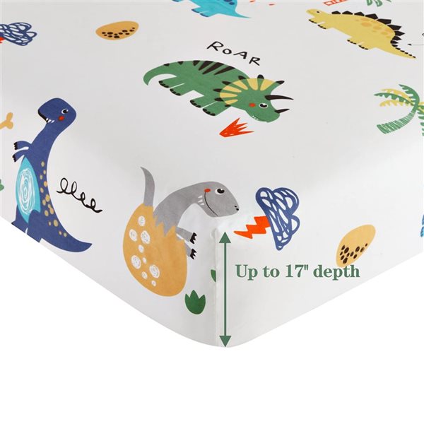 Marina Decoration 4-Piece 600-Thread Cotton/Polyester Queen Bed Sheet Set - Blue/Yellow/Green/Grey Dinosaur Pattern