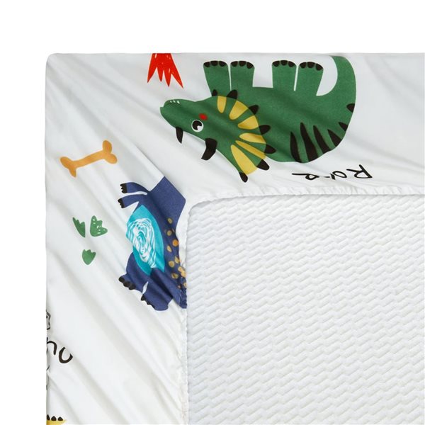 Marina Decoration 4-Piece 600-Thread Cotton/Polyester Queen Bed Sheet Set - Blue/Yellow/Green/Grey Dinosaur Pattern