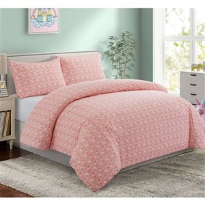 Ensemble housse de couette lit double 3 morceaux Marina Decoration rose licornes en coton et attache de coin