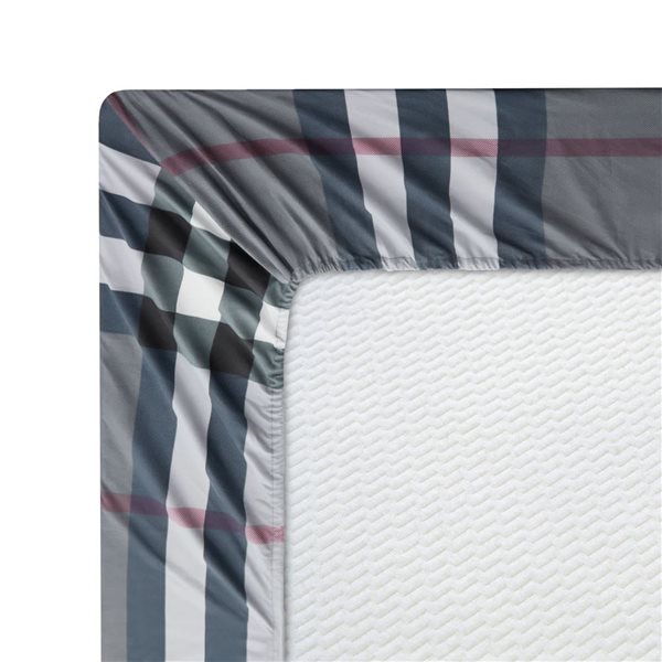 Marina Decoration 6-Piece Bamboo/Polyester Blend Full Bed Sheet Set - Black/Grey/Silver/Red Tartan Pattern