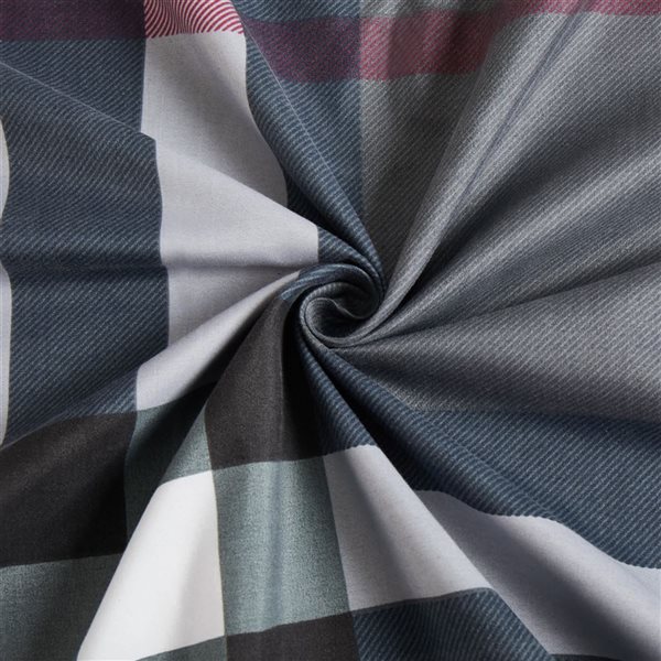 Marina Decoration 6-Piece Bamboo/Polyester Blend Full Bed Sheet Set - Black/Grey/Silver/Red Tartan Pattern