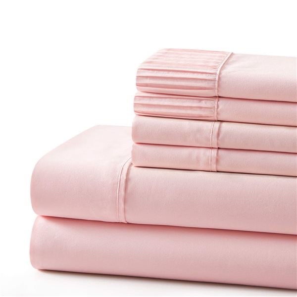 Marina Decoration 6-Piece Bamboo/Polyester Full Bed Sheet Set - Solid Pink