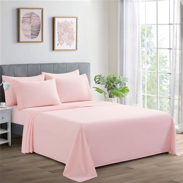 Marina Decoration 6-Piece Bamboo/Polyester Full Bed Sheet Set - Solid Pink