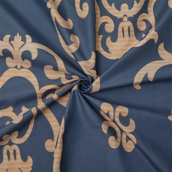 Marina Decoration 6-Piece Bamboo/Polyester Full Bed Sheet Set – Navy and Gold Floral Damask Pattern