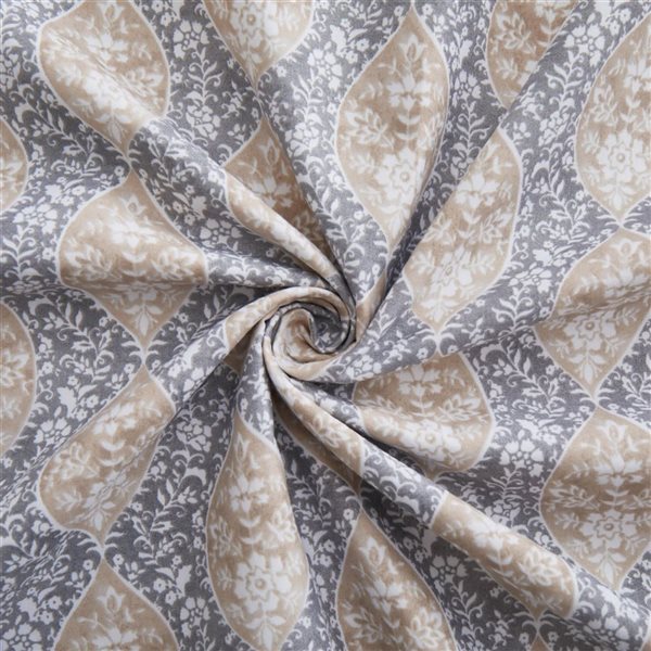 Marina Decoration 4-Piece Bamboo/Polyester Full Twin Sheet Set - Grey and Taupe with White Floral Pattern