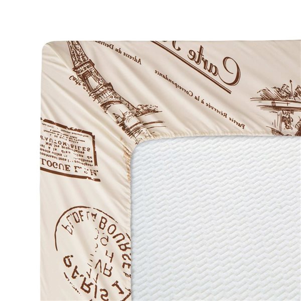 Marina Decoration 6-Piece Bamboo/Polyester Full Bed Sheet Set - Taupe/Brown Paris Eiffel Tower Pattern