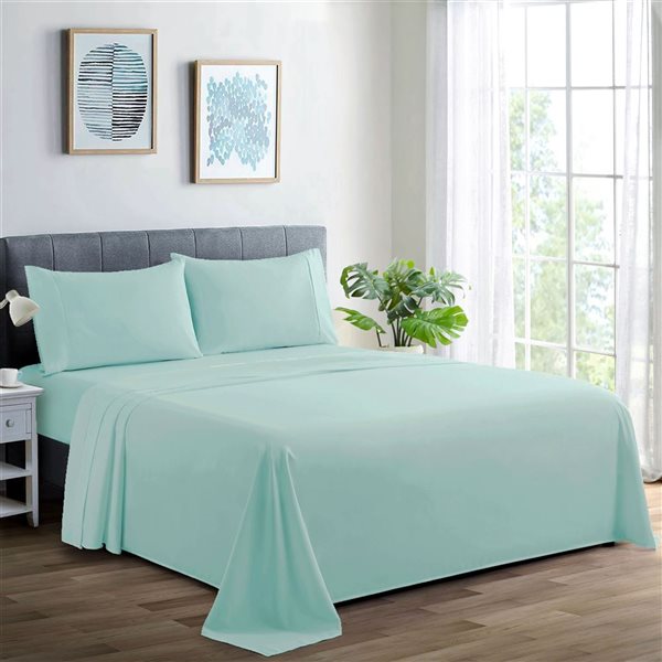 Marina Decoration 4-Piece 600-Thread Cotton/Polyester King Bed Sheet Set - Solid Aqua