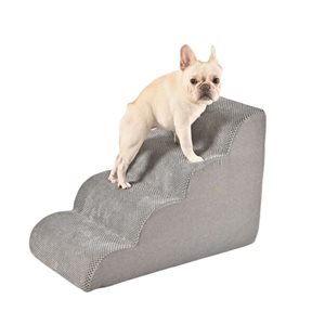 Marina Decoration 4-Step High Density Foam Dog Stairs for Bed and Sofa w/ Removable Cover - Grey