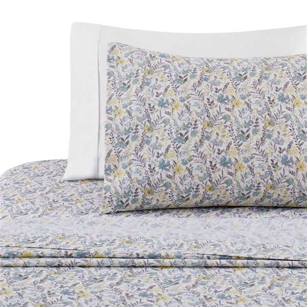 Marina Decoration 6-Piece Bamboo/Polyester Blend King Bed Sheet Set - Teal-Yellow Floral Pattern