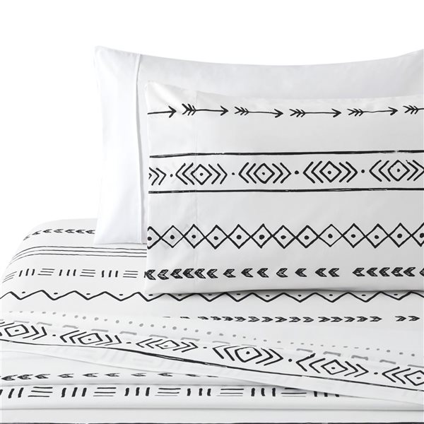 Marina Decoration 6-Piece Bamboo/Polyester Full Bed Sheet Set - White/Black Geometric and Arrow Pattern
