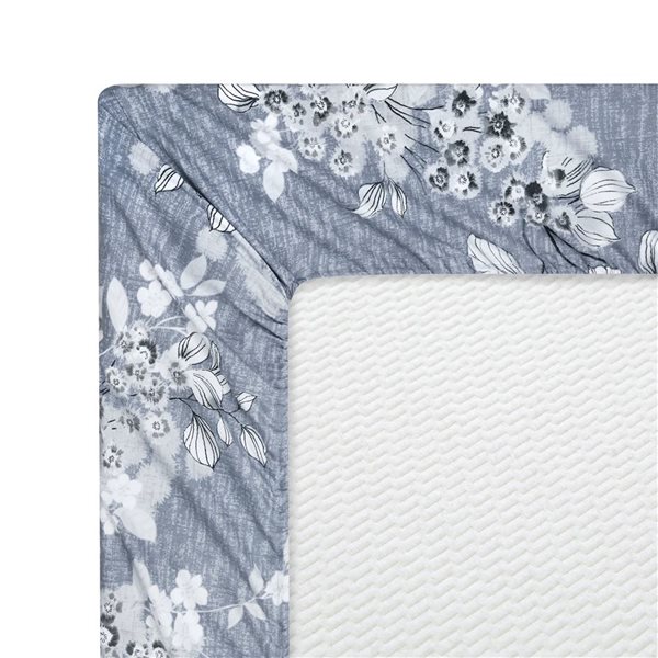 Marina Decoration 4-Piece Blue and Grey Queen Floral Print Bamboo Fitted Sheet Set