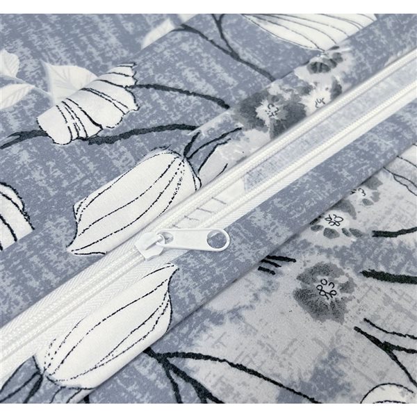 Marina Decoration 4-Piece Blue and Grey Queen Floral Print Bamboo Fitted Sheet Set